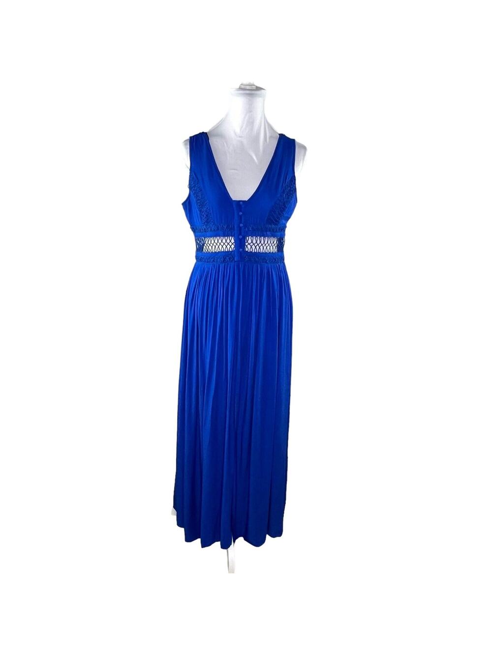 SOIEBLU Size L Royal Blue Lace Waist Sleeveless Front Slit Maxi Dress FLAW